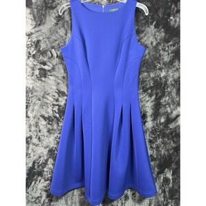 Lauren Ralph Lauren Royal Blue Sleeveless Fit Flare Dress Sz 10 by measurement